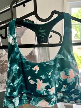 Peppermint Teal & Blush Abstract Floral Racerback Sports Bra